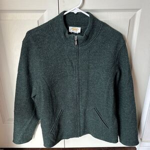 Talbots vintage Boiled wool 100% wool Dark Green Zip-Up bomber Jacket Womens PL